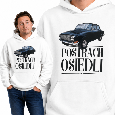 BLUZA Z KAPTUREM AUTA PRL CZARNA WOŁGA
