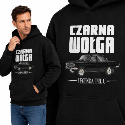 BLUZA Z KAPTUREM AUTA PRL CZARNA WOŁGA 2