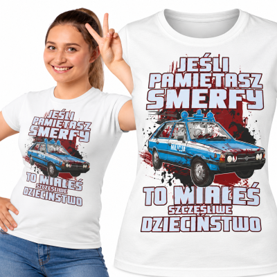 DAMSKA KOSZULKA AUTA PRL POLONEZ SMERFY