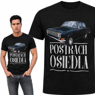 KOSZULKA  AUTA PRL CZARNA WOŁGA