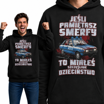 BLUZA Z KAPTUREM AUTA PRL POLONEZ SMERFY