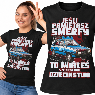 DAMSKA KOSZULKA AUTA PRL POLONEZ SMERFY