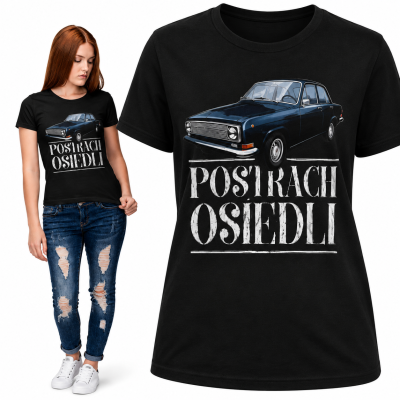 DAMSKA KOSZULKA AUTA PRL CZARNA WOŁGA