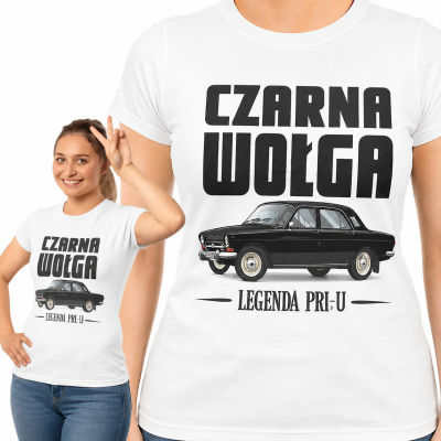 DAMSKA KOSZULKA  AUTA PRL  CZARNA WOŁGA 2