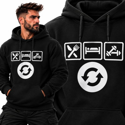 BLUZA Z KAPTUREM SPORTY WALKI  EAT SLEEP GYM (BIAŁY NAPIS)
