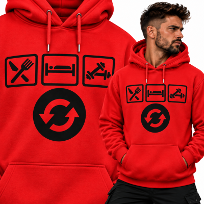 BLUZA Z KAPTUREM SPORTY WALKI  EAT SLEEP GYM (CZARNY NAPIS)