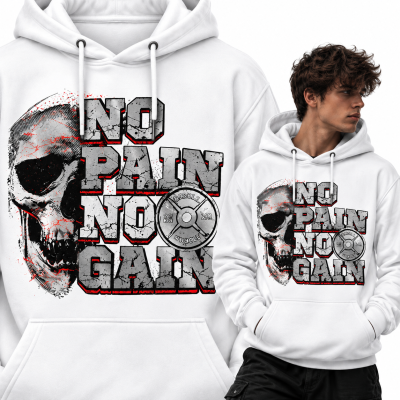 BLUZA Z KAPTUREM NA SIŁOWNIĘ NO PAIN NO GAIN SKULL