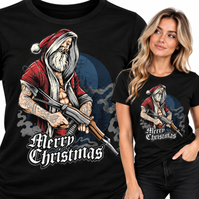 KOSZULKA DAMSKA ŚWIĄTECZNA  SANTA GUN
