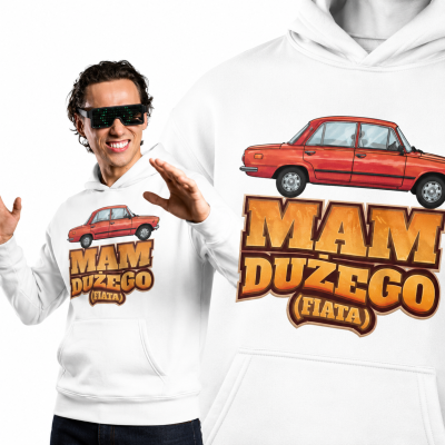 BLUZA Z KAPTUREM AUTA PRL DUŻY FIAT
