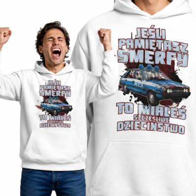 BLUZA Z KAPTUREM AUTA PRL POLONEZ SMERFY