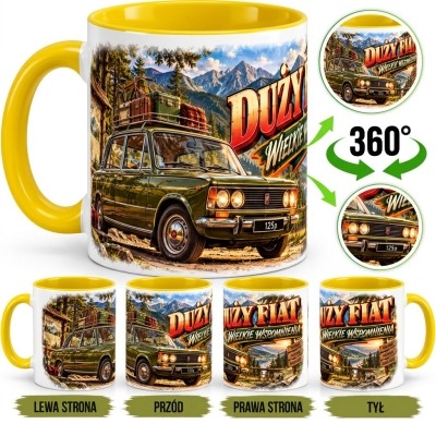 Kubek Żółty PRL Duży Fiat 125p Wielkie Wspomnienia 330 ml