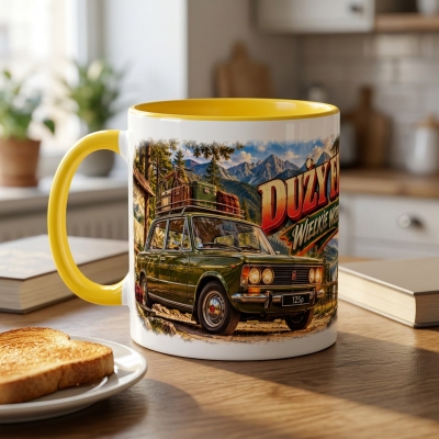 Kubek Żółty PRL Duży Fiat 125p Wielkie Wspomnienia 330 ml