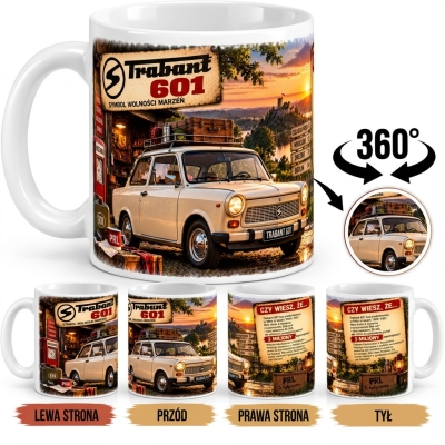 Kubek Biały Trabant 601 o Zachodzie Słońca, Auta PRL