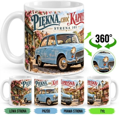 Kubek Biały 330 ml Syrena 105 Piękna Choć Kapryśna PRL