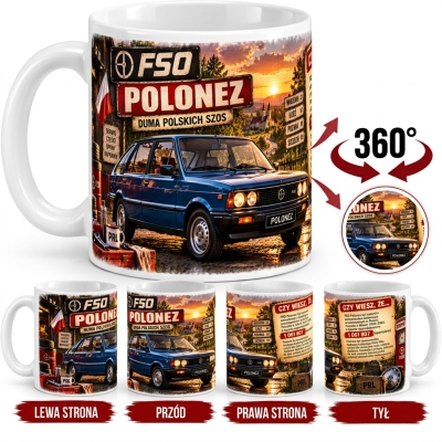 Kubek Biały ceramiczny FSO Polonez Duma Polskich Szos PRL 330 ml