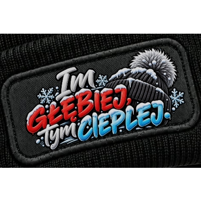 Czapka Zimowa Śmieszna Im Głębiej Tym Cieplej,Czapka z dwuznacznym napisem
