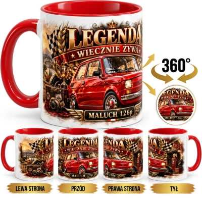 Kubek Biało-czerwony motyw samochód Maluch 126p Legenda PRL 330 ml