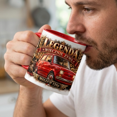 Kubek Biało-czerwony motyw samochód Maluch 126p Legenda PRL 330 ml