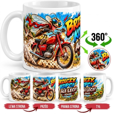 Kubek Biały Brzęczy Kopci Ale Leci Komar Motorower PRL 330ml