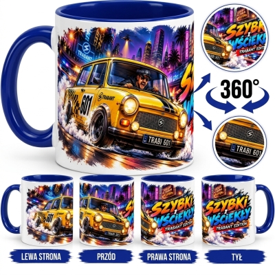 Kubek Biało- Niebieski Szybki Trabant, Auta PRL