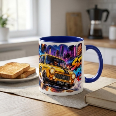 Kubek Biało- Niebieski Szybki Trabant, Auta PRL