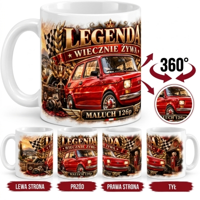 Kubek Biały Maluch 126p Legenda Wiecznie Żywa PRL 330 ml