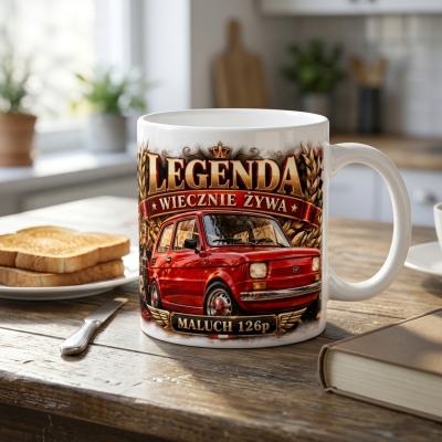Kubek Biały Maluch 126p Legenda Wiecznie Żywa PRL 330 ml