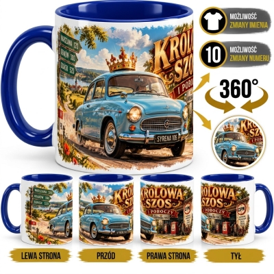 Kubek Biało-Niebieski Syrena 105 Królowa Szos PRL 330 ml