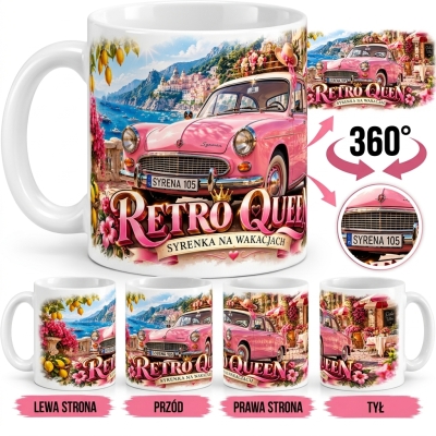 Kubek Biały Retro Queen Syrenka, Auta PRL