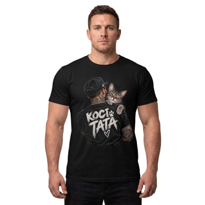 Koszulka Męska Czarna Koci Tata 2 T-Shirt z Nadrukiem Kota
