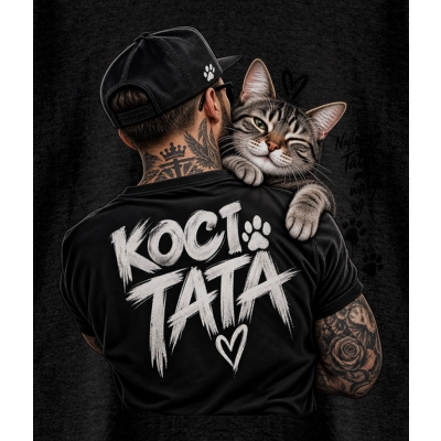 Koszulka Męska Czarna Koci Tata 2 T-Shirt z Nadrukiem Kota