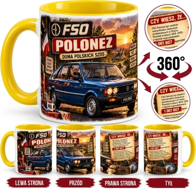 Kubek Żółty ceramiczny FSO Polonez Duma Polskich Szos PRL 330 ml
