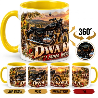Kubek Żółty Motocykl Dwa Koła Jedna Mina Wesoła PRL 330ml