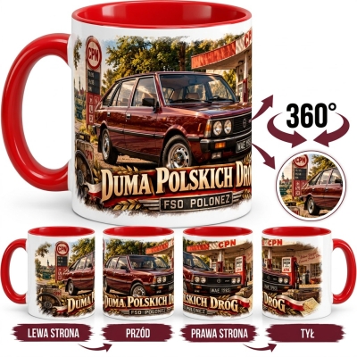 Kubek Czerwony PRL FSO Polonez Duma Polskich Dróg 330 ml