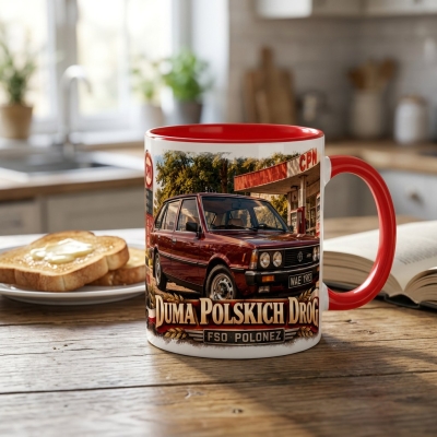 Kubek Czerwony PRL FSO Polonez Duma Polskich Dróg 330 ml