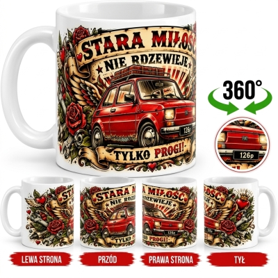 Kubek Biały Stara Miłość Maluch, Auto PRL