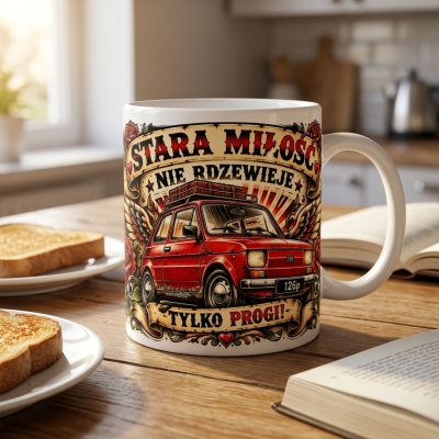 Kubek Biały Stara Miłość Maluch, Auto PRL