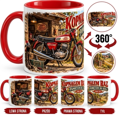 Kubek Czerwony motocykl JAWA 350 PRL 330 ml