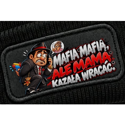 Czapka zimowa czarna z naszywką Mafia mafia ale mama kazała wracać