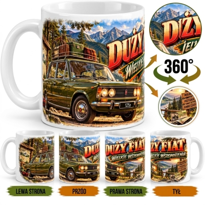 Kubek biały Duży Fiat 125p Wielkie Wspomnienia PRL 330ml