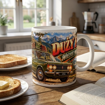 Kubek biały Duży Fiat 125p Wielkie Wspomnienia PRL 330ml