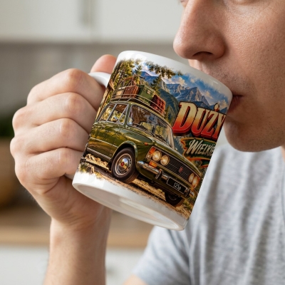 Kubek biały Duży Fiat 125p Wielkie Wspomnienia PRL 330ml