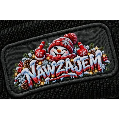 Czapka zimowa świąteczne nawzajem czarna z naszywką