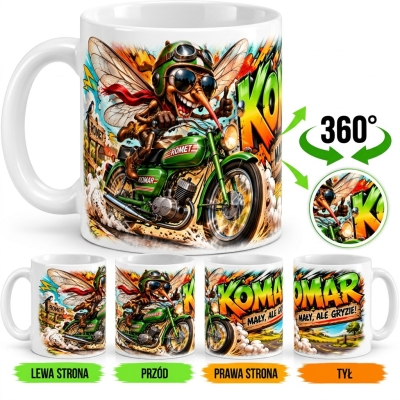 Kubek biały Komar Mały Ale Gryzie Motorower PRL 330 ml
