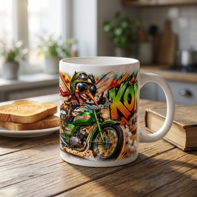 Kubek biały Komar Mały Ale Gryzie Motorower PRL 330 ml