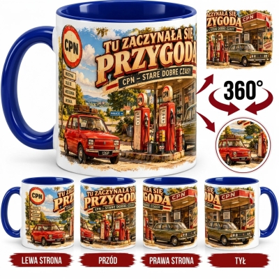 Kubek auta biało-niebieski PRL CPM STARE DOBRE CZASY 330ml