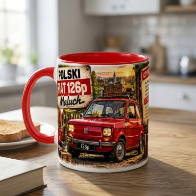 Kubek Biało-Czerwony Maluch Mały Samochód Wielkie Historie, Auta PRL
