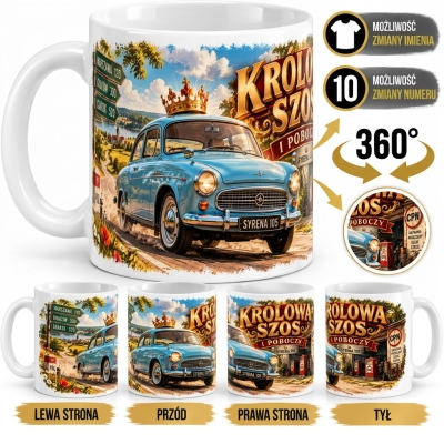 Kubek Biały Królowa Szos i Poboczy Syrena PRL 105 330 ml