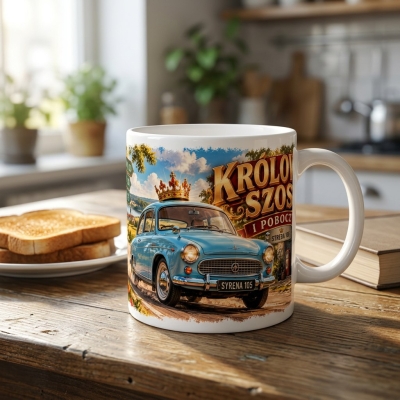 Kubek Biały Królowa Szos i Poboczy Syrena PRL 105 330 ml