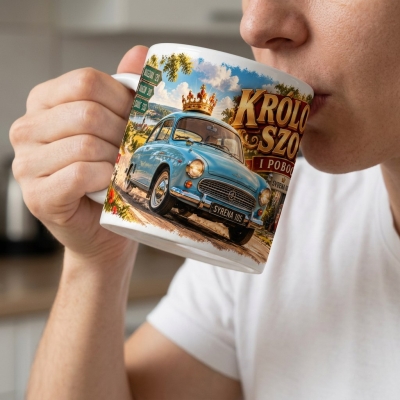 Kubek Biały Królowa Szos i Poboczy Syrena PRL 105 330 ml